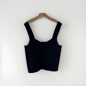 Current Air Los Angeles Womens Top Tank L Navy Blue Sweetheart Knit Crop NWT